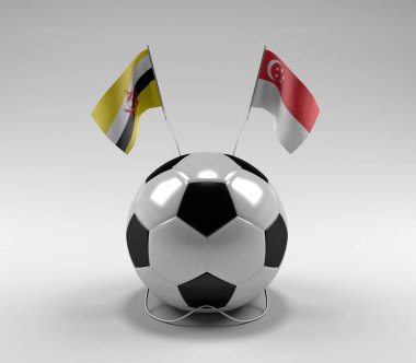 Brunei - Singapur Futbol Bayrakları, Beyaz Arkaplan - 3D Render