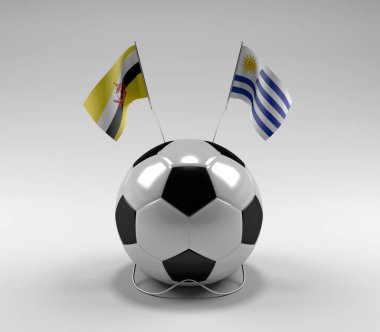 Brunei - Uruguay Futbol Bayrakları, Beyaz Arkaplan - 3D Render