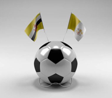 Brunei - Vatikan-Şehir Futbol Bayrakları, Beyaz Arkaplan - 3D Render
