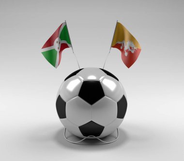 Burundi - Bhutan Futbol Bayrakları, Beyaz Arkaplan - 3D Render