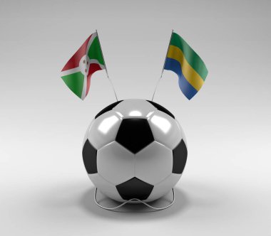 Burundi - Gabon Futbol Bayrakları, Beyaz Arkaplan - 3D Render