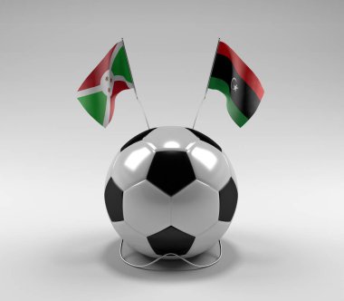 Burundi - Libya Futbol Bayrakları, Beyaz Arkaplan - 3D Render