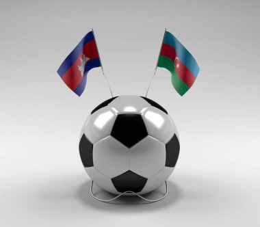 Kamboçya - Azerbaycan Futbol Bayrakları, Beyaz Arkaplan - 3D Render