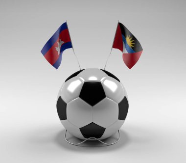 Kamboçya - Antigua ve Barbuda Futbol Bayrakları, Beyaz Arkaplan - 3D Render