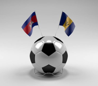 Kamboçya - Barbados Futbol Bayrakları, Beyaz Arkaplan - 3D Render