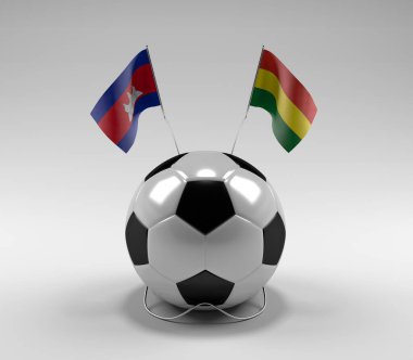 Kamboçya - Bolivya Futbol Bayrakları, Beyaz Arkaplan - 3D Render