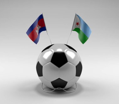 Kamboçya - Cibuti Futbol Bayrakları, Beyaz Arkaplan - 3D Render
