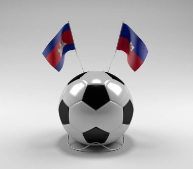 Kamboçya - Haiti Futbol Bayrakları, Beyaz Arkaplan - 3D Render