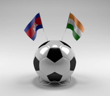 Kamboçya - Hindistan Futbol Bayrakları, Beyaz Arkaplan - 3D Render