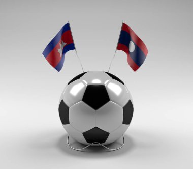 Kamboçya - Laos Futbol Bayrakları, Beyaz Arkaplan - 3D Render