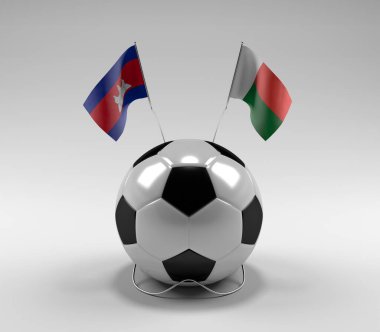 Kamboçya - Madagaskar Futbol Bayrakları, Beyaz Arkaplan - 3D Render