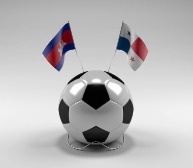 Kamboçya - Panama Futbol Bayrakları, Beyaz Arkaplan - 3D Render