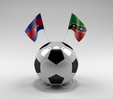 Kamboçya - Saint-Kitts-and-Nevis Futbol Bayrakları, Beyaz Arkaplan - 3D Render