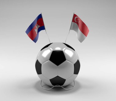Kamboçya - Singapur Futbol Bayrakları, Beyaz Arkaplan - 3D Render