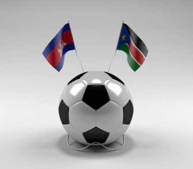 Kamboçya - Güney Sudan Futbol Bayrakları, Beyaz Arkaplan - 3D Render