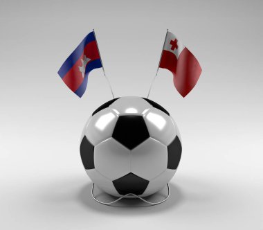 Kamboçya - Tonga Futbol Bayrakları, Beyaz Arkaplan - 3D Render