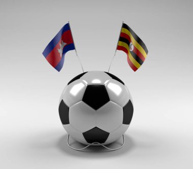 Kamboçya - Uganda Futbol Bayrakları, Beyaz Arkaplan - 3D Render
