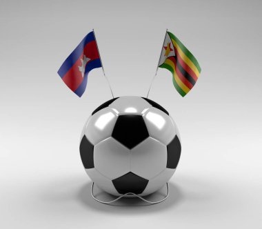 Kamboçya - Zimbabve Futbol Bayrakları, Beyaz Arkaplan - 3D Render