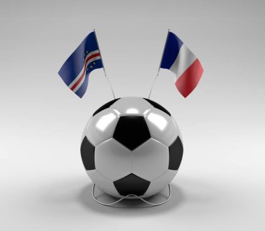 Cape-Verde - Fransa Futbol Bayrakları, Beyaz Arkaplan - 3D Render