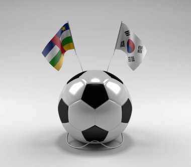 Orta Afrika Cumhuriyeti - Güney Kore Futbol Bayrakları, Beyaz Arkaplan - 3D Render