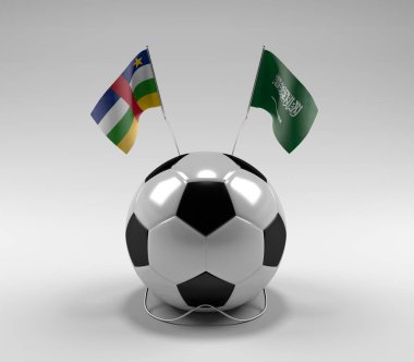 Orta Afrika Cumhuriyeti - Suudi Arabistan Futbol Bayrakları, Beyaz Arkaplan - 3D Render