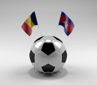Chad - Kamboçya Futbol Bayrakları, Beyaz Arkaplan - 3D Render