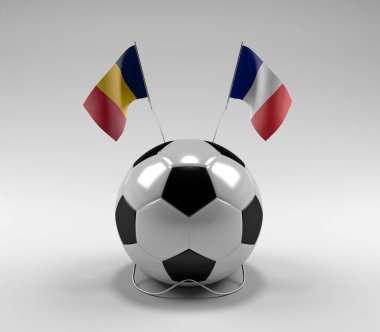Çad - Fransa Futbol Bayrakları, Beyaz Arkaplan - 3D Render