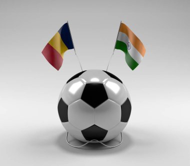 Çad - Hindistan Futbol Bayrakları, Beyaz Arkaplan - 3D Render