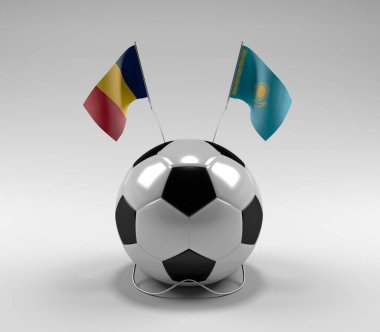 Chad - Kazakistan Futbol Bayrakları, Beyaz Arkaplan - 3D Render
