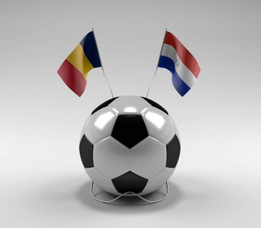 Çad - Paraguay Futbol Bayrakları, Beyaz Arkaplan - 3D Render