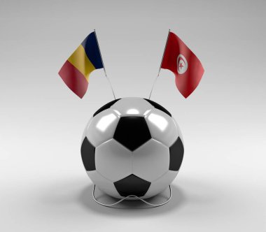 Çad - Tunus Futbol Bayrakları, Beyaz Arkaplan - 3D Render