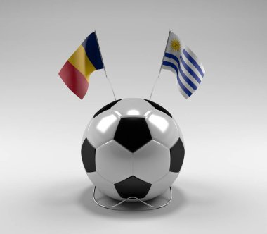 Çad - Uruguay Futbol Bayrakları, Beyaz Arkaplan - 3D Render