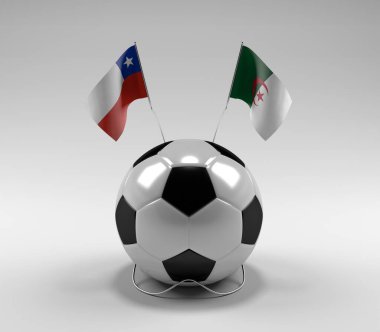 Şili - Cezayir Futbol Bayrakları, Beyaz Arkaplan - 3D Render