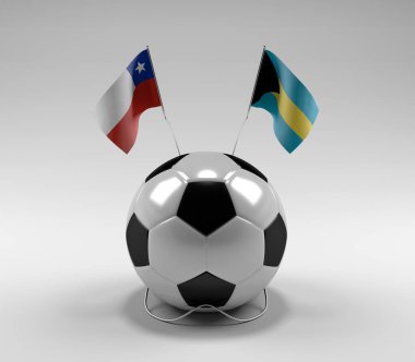 Şili - Bahamalar Futbol Bayrakları, Beyaz Arkaplan - 3D Render