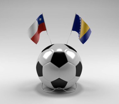 Şili - Bosna-Hersek Futbol Bayrakları, Beyaz Arkaplan - 3D Render