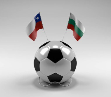 Şili - Bulgaristan Futbol Bayrakları, Beyaz Arkaplan - 3D Hazırlama