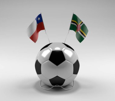 Şili - Dominica Futbol Bayrakları, Beyaz Arkaplan - 3D Render