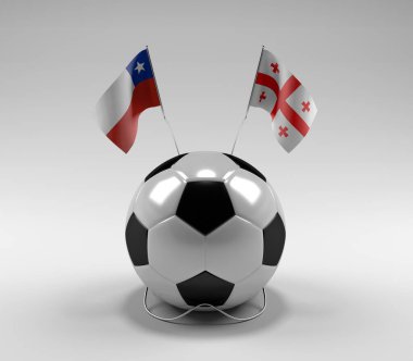 Şili - Gürcistan Futbol Bayrakları, Beyaz Arkaplan - 3D Render