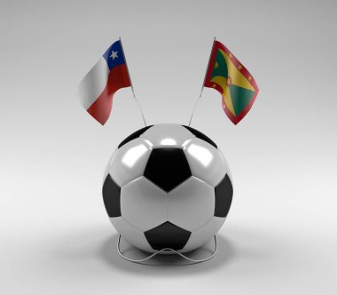 Şili - Grenada Futbol Bayrakları, Beyaz Arkaplan - 3D Render