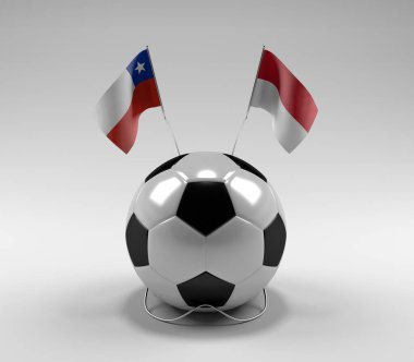 Şili - Endonezya Futbol Bayrakları, Beyaz Arkaplan - 3D Render