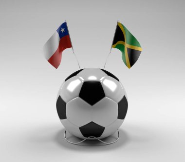 Şili - Jamaika Futbol Bayrakları, Beyaz Arkaplan - 3D Render