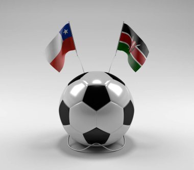 Şili - Kenya Futbol Bayrakları, Beyaz Arkaplan - 3D Render