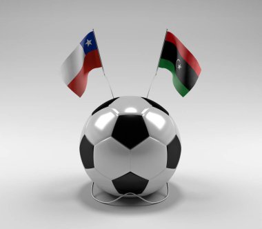 Şili - Libya Futbol Bayrakları, Beyaz Arkaplan - 3D Hazırlama