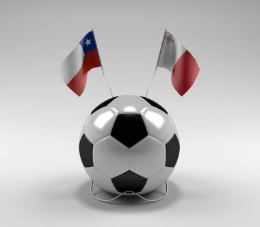 Şili - Malta Futbol Bayrakları, Beyaz Arkaplan - 3D Render