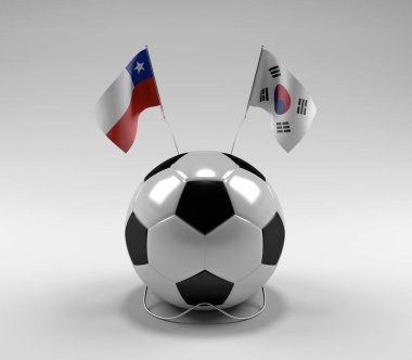 Şili - Güney Kore Futbol Bayrakları, Beyaz Arkaplan - 3D Render