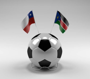 Şili - Güney Sudan Futbol Bayrakları, Beyaz Arkaplan - 3D Render