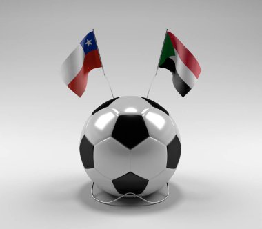 Şili - Sudan Futbol Bayrakları, Beyaz Arkaplan - 3D Render