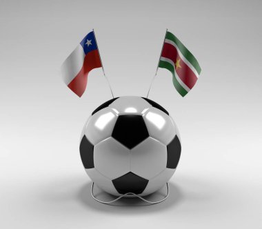 Şili - Surinam Futbol Bayrakları, Beyaz Arkaplan - 3D Render