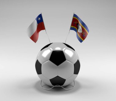 Şili - Svaziland Futbol Bayrakları, Beyaz Arkaplan - 3D Render