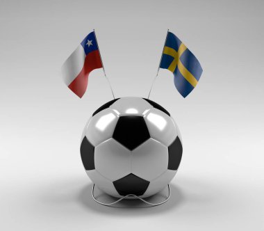 Şili - İsveç Futbol Bayrakları, Beyaz Arkaplan - 3D Render